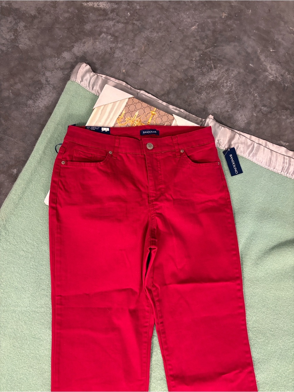 NWT Bandilino Mandie Scarlet Red Straight-Leg Denim Jeans Stretch Perfect Fit 10 - Picture 10 of 16
